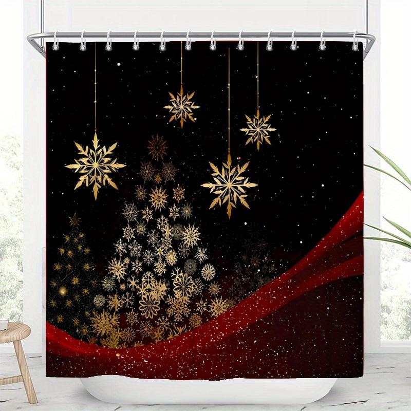 4Pcs Bathroom Shower Curtain Set Elegant Christmas Tree Pattern Bathroom Curtain With 12 Hooks Non Slip Rugs Toilet Cover Mat Bathroom Partition