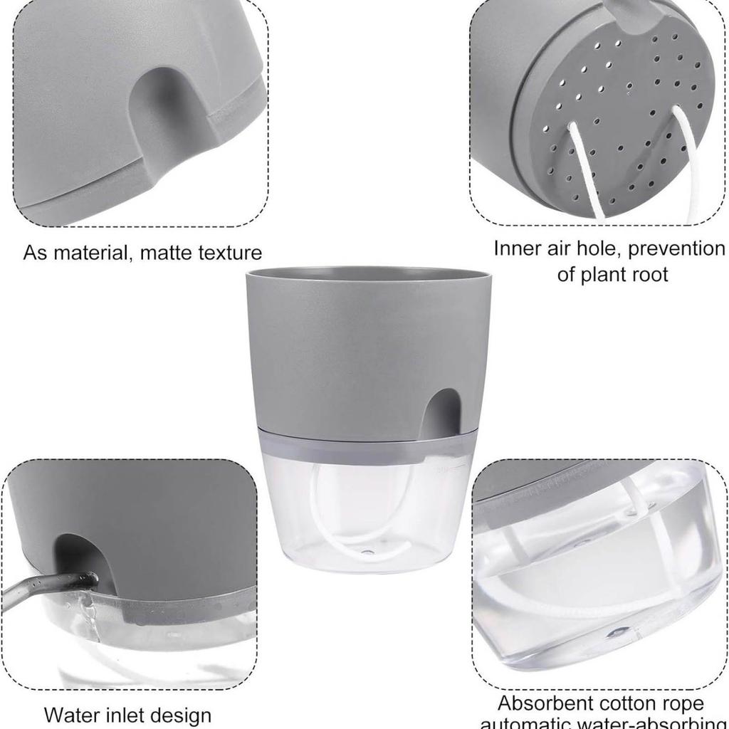 Transparent Plastic Lazy Flower Pot With Double-layer Design And Elegant, Featuring Self-watering Function And Cotton Rope For Drainage.