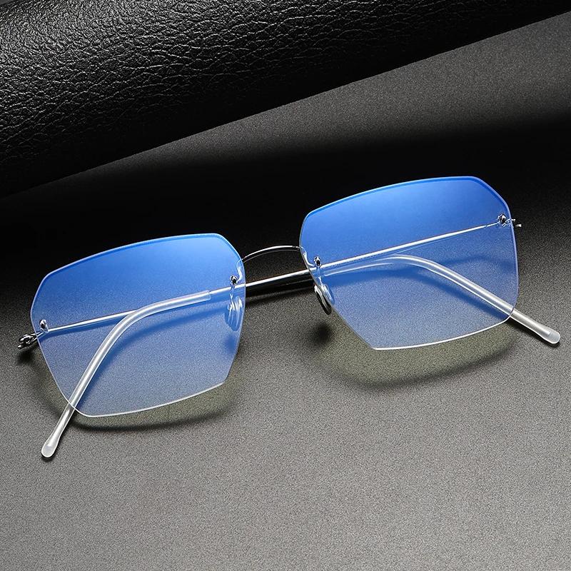 Denmark Brand Polygon Rimless Glasses Frame Men Women 2128 Fashion Frameless Oversize Eyeglasses Pure Titanium Ultralight Gafas