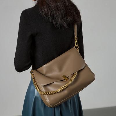 Large Korean Genuine Cowhide Wing Shoulder Chain Bag Luxury Solid Genuine Leather Feminine Crossbody Messenger Bag