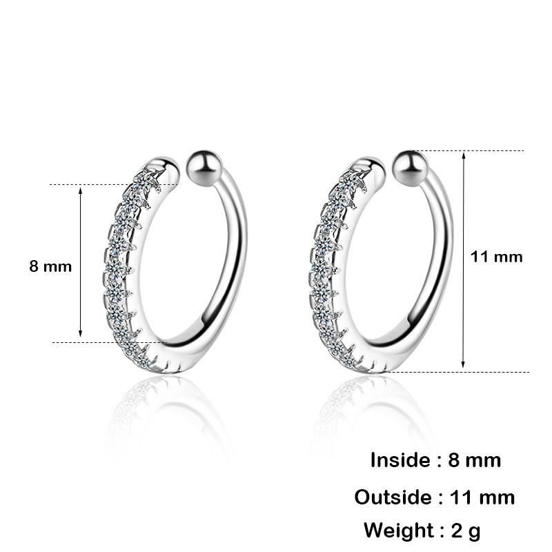 Argent 925 Simple Cristal Zircon Clip sur Manchette d'Oreille Boucle d'Oreille Femme Petite Mini Pince d'Oreille Manchettes Sans Trou de Perçage Faux Boucles d'Oreilles