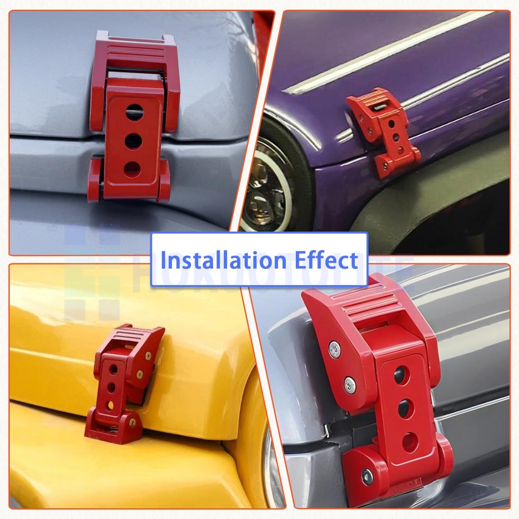 Car Accessories Aluminum Engine Hood Latch Catch Lock Kit For Jeep Wrangler JK JKU JL JLU Gladiator JT 2007-2023 Black/Red
