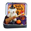 Halloween Bär in einer Box für Süßes oder Saures Handgemachter Hexen-Bär in Box Miniatur Plüschbär mit Hexenhut Besen Kürbis Katze für Halloween Party