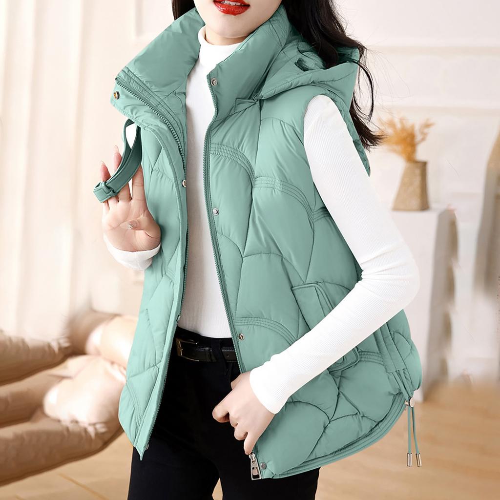 FiveFive Women's Hooded Zipper Cotton Vest Winter Sleeveless Warm Quilted Vests Korean Fashion Outdoor Windbreak Ski Coat