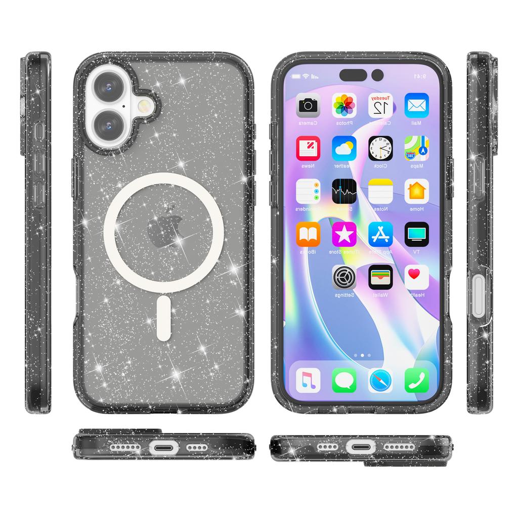 For iPhone 17 Case Compatible with MagSafe Glitter Powder PC+TPU Phone Cover