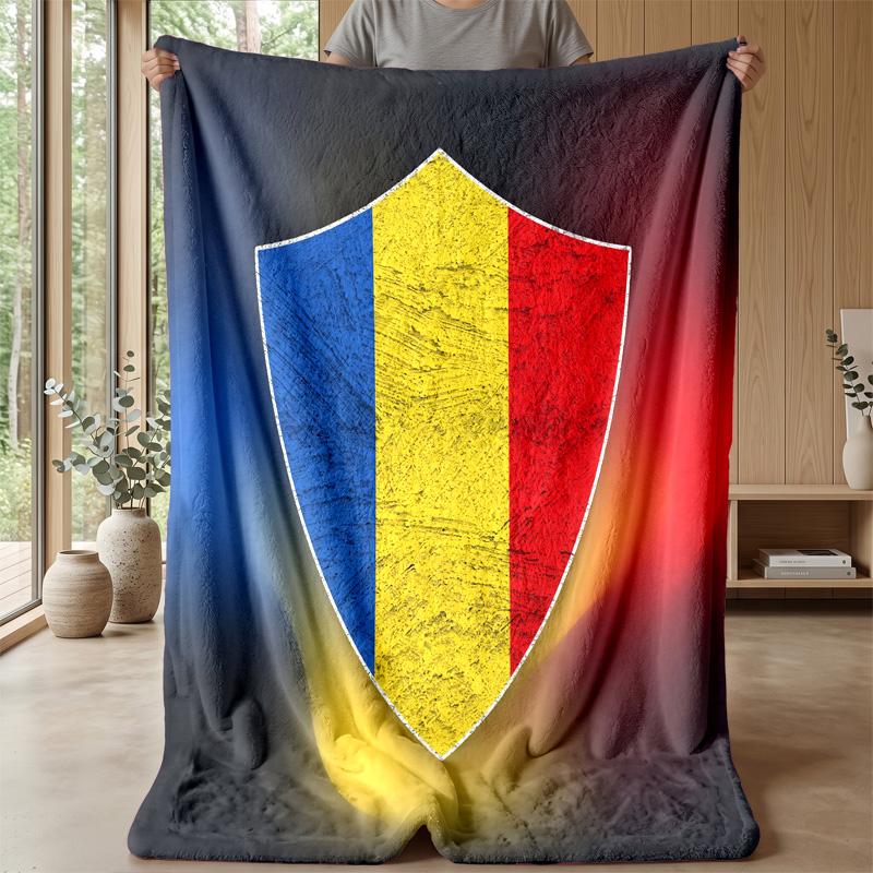 Romania Football Printed Flannel Blanket Skin Friendly Warm Decorative Throw for Indoor Couch Bed Daily Use