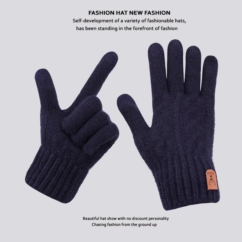 Men Thermal Gloves Winter Touchscreen Fleece Lined Thick Cold Proof Warm Wool Knitted Gloves
