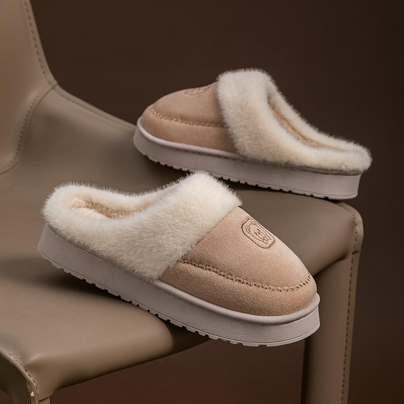 Cartoon bear cotton slippers autumn and winter thick-soled comfortable home warmth half a pack of snow boots couple cotton shoes