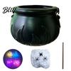 Fairy Tale Magic Props Light Up Witch Cauldron DIY Set Halloween Glowing Black Plastic Bowl with Spiders Smoke Effect Decoration Spooky Hocus Pocus