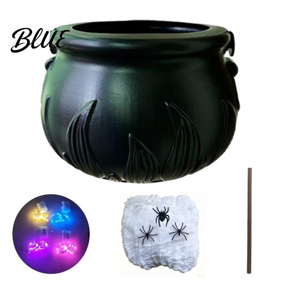 Fairy Tale Magic Props Light Up Witch Cauldron DIY Set Halloween Glowing Black Plastic Bowl with Spiders Smoke Effect Decoration Spooky Hocus Pocus