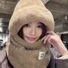 4 in 1 Winter Integrated Scarf Cap Plush Pullover Mask Cap Balaclava Hat Mask Woolen Hat  Women