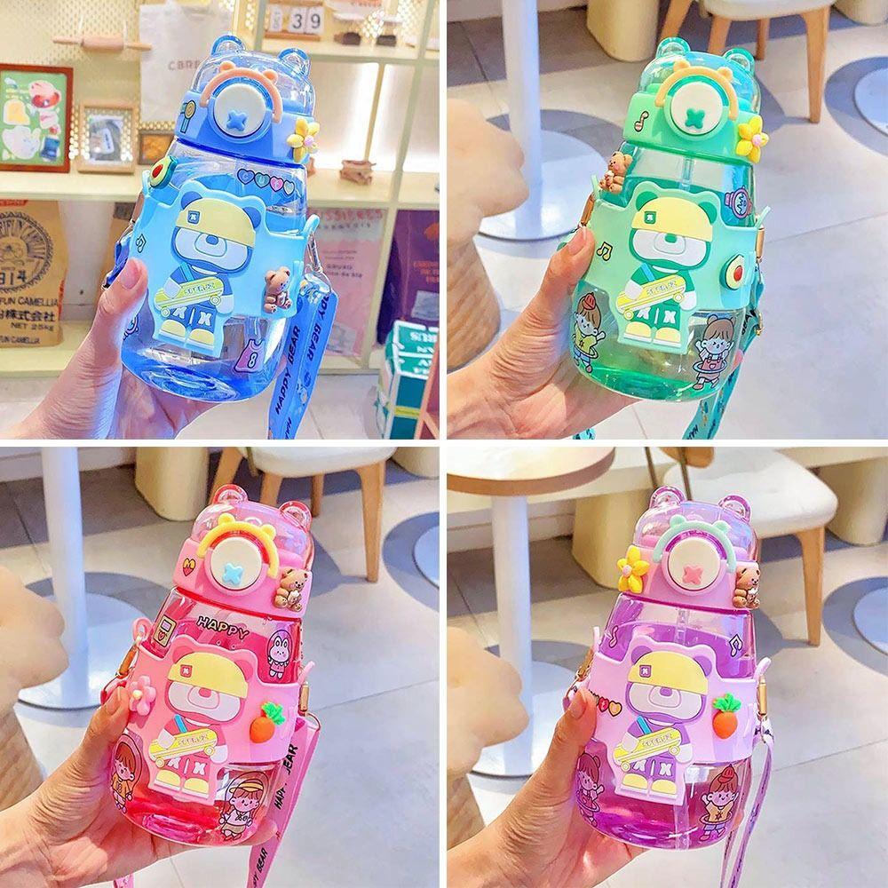 600ML With Strap Water Cup Leakproof Beverage Kettle Creative Kids Summer Water Bottle  School