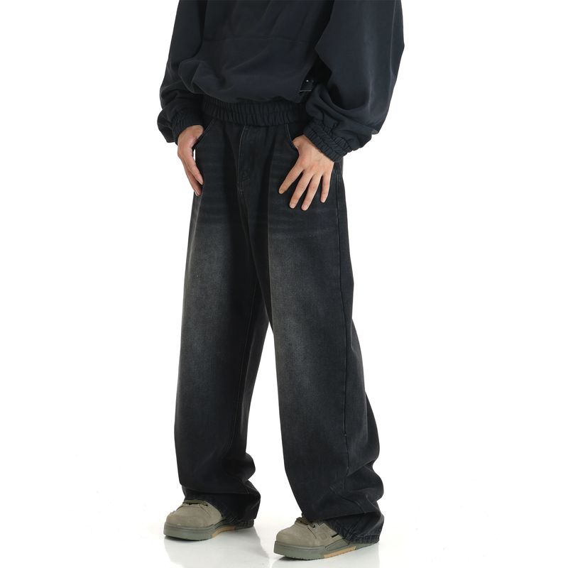 Washed Retro Jeans Men's and Women's American Wide Leg Sweat pants Loose Straight Draping Effect All-Match Casual Long Pants