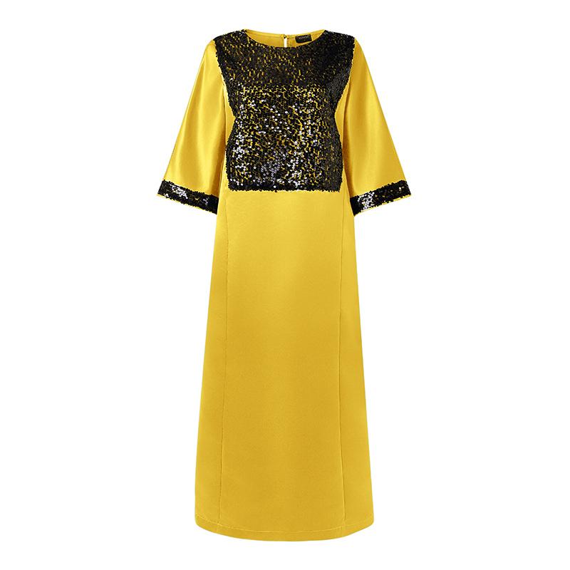 

Женское повседневное платье макси большого размера с V-образным вырезом, рукавами «летучая мышь», пайеточной вставкой и свободным кроем 5XL жёлтый