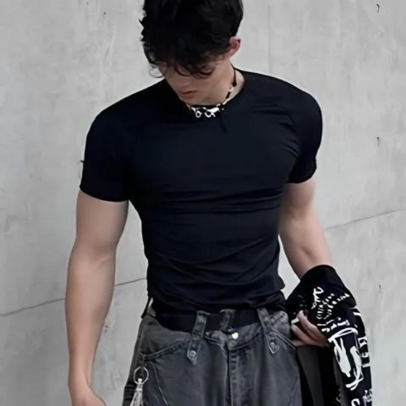 Mens Casual Solid Color Slim Fit Short Sleeve T Shirt M чёрный