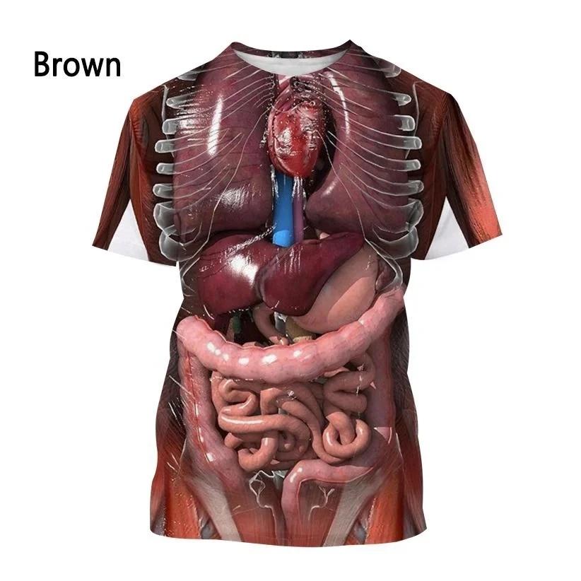 Moda Nuovo Stampa di Organi Umani e Ossa T-shirt da Uomo Casual Maniche Corte Girocollo Harajuku Grande Confortevole