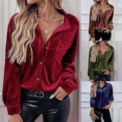 Hot Selling Autumn European and American Style Solid Color Shirt Collar Long Sleeve Single Button Shirt