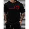 European Sizes Men's T-Shirt with Heartbeat Love Tee Geometric Pulse Print - Casual Round Neck Short Sleeve Y2K Hip-Hop Streetwear Top
