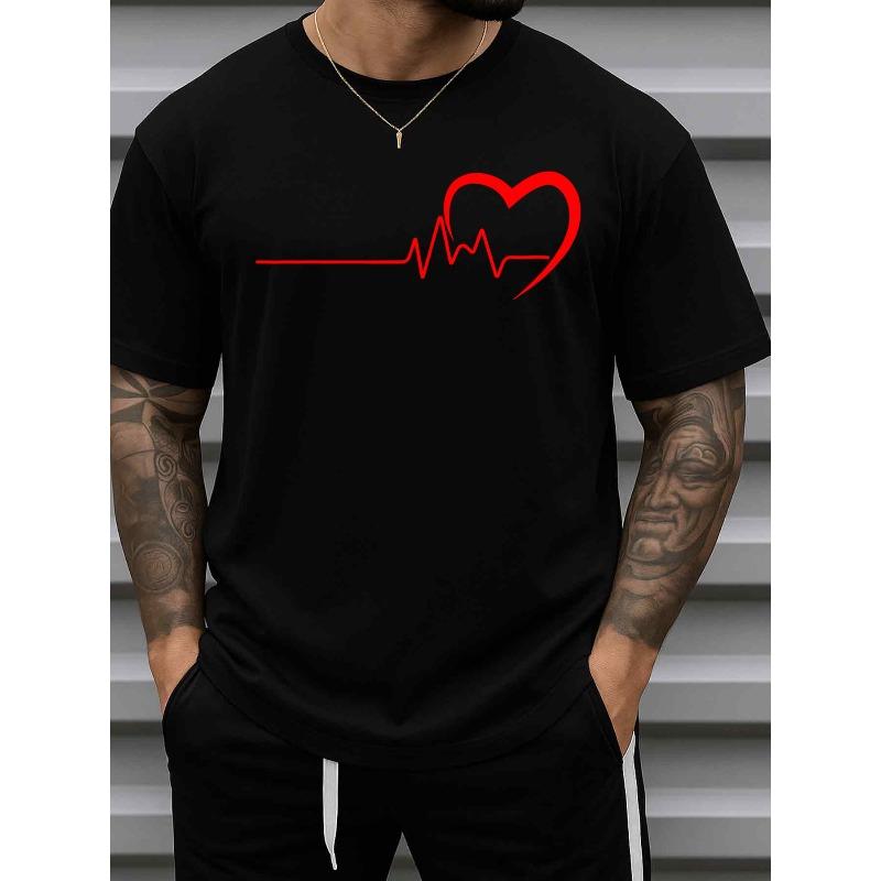 

Европейские размеры Мужская футболка с принтом Сердцебиение Любовь Геометрический Пульс - Повседневный Круглый вырез Короткий рукав Y2K Хип-Хоп Уличная одежда Топ S чёрный