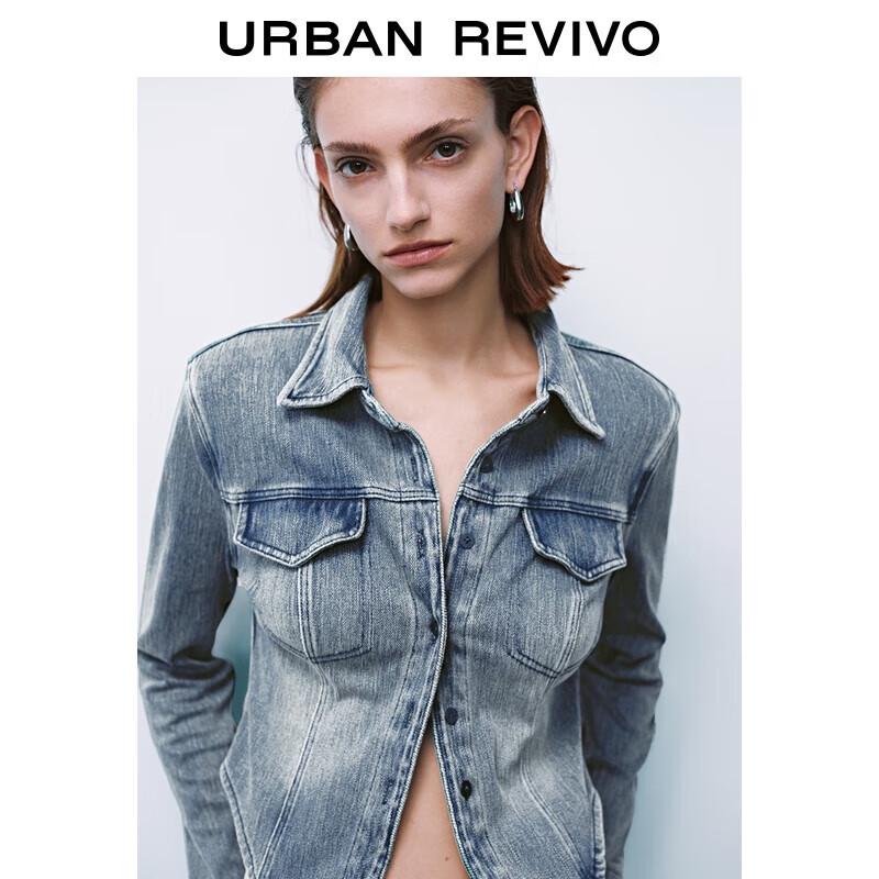 UR Women s Retro Washed Waist-Cinching Denim Shirt S