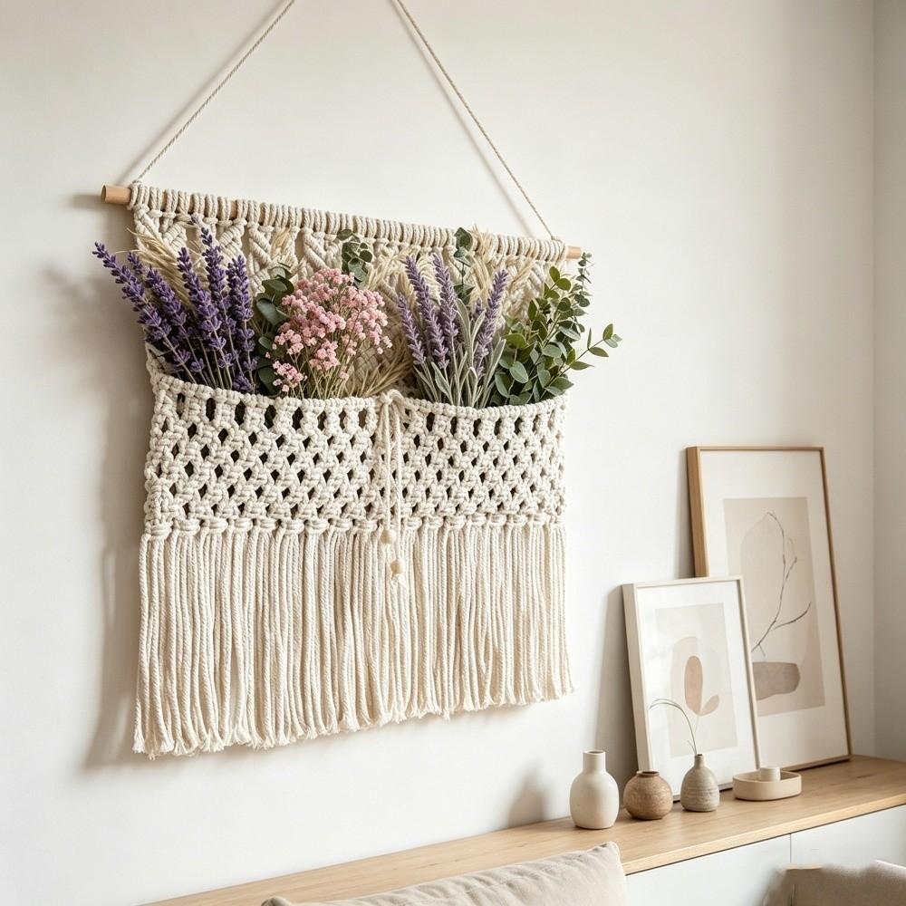 Wooden Rod Macrame Wall Hanging Woven Wall Organizer Wall Decoration Hanging Planter Home Decor