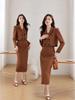 Plus Size 300 Jin Korean Autumn Double-Breasted Lapel Top and High-Waisted Slimming Skirt Set