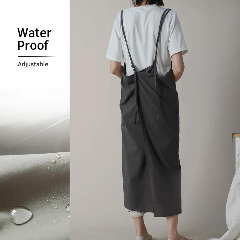 Waterproof Cotton Linen Apron, Floral Kitchen Apron, Gardening Florist Baking Coffee Shop Work Clothes, Korean Version