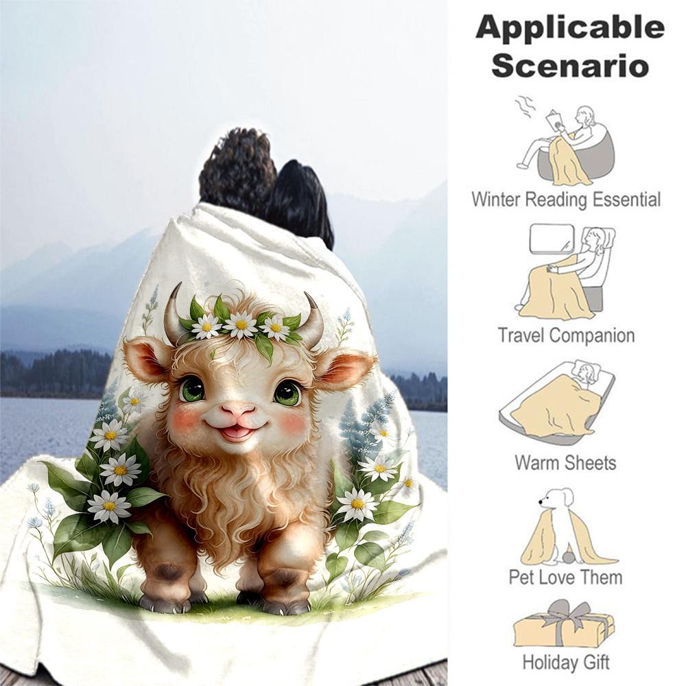 1PC Goat flowersOutdoor Flannel Blanket - Soft Plush Decor for Picnics, Camping, Bedroom, Playroom, Office, or Lunch Break 1229A