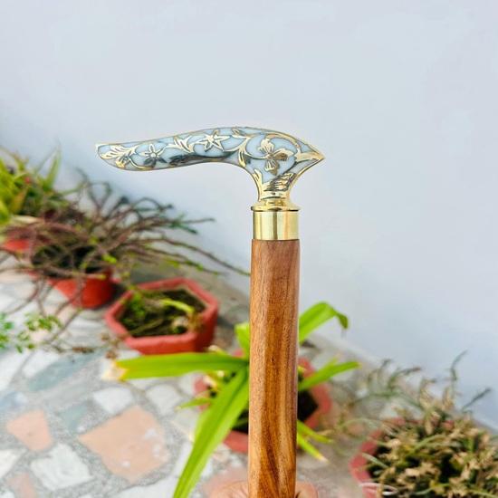 91.44 Cm Victorian Flower Walking Stick Cane Brass Gift for Men and Women Handmade Design Gift Everyday Use Best Gifts