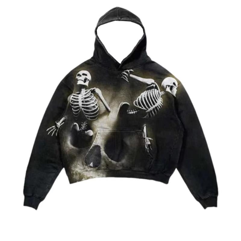 New Trendy men's Hoodie With Skeleton Style Pattern design, Novel Long Sleeved Hoodie With Pockets For Daily Wear