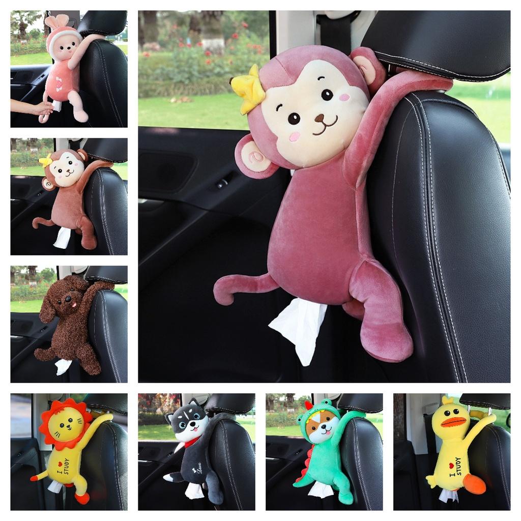Cute Car Tissue Box For Backseat Plush Material Cartoon Character Design