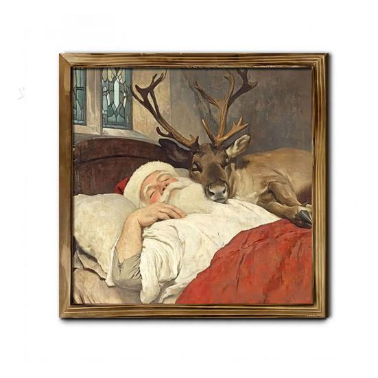 Zesílený 2D Dřevěný Umělecký Vánoční Dekorativní Obraz, 7,9" Retro Rámeček na Fotografie Závěsný na Zeď Dárek pro Rodinu Ozdoba Santa Claus/Sněhulák/Skřítek/Sob