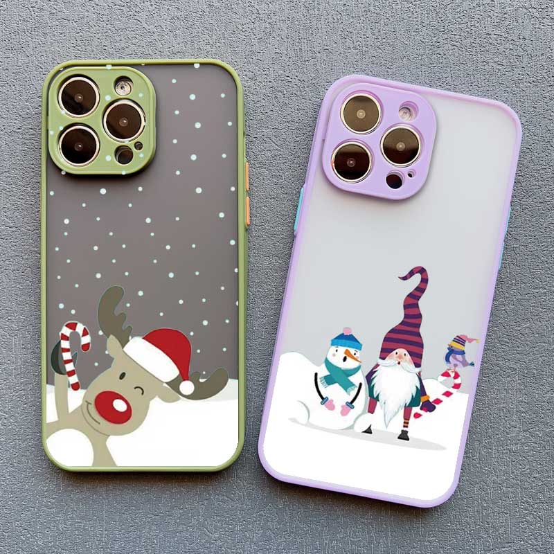 Cartoon Elk Santa Claus Tree Christmas Phone Case For iPhone 16 15 14 Plus Pro Max 13 11 12 Pro Max Mini X XR XS 7 8 Plus Cover