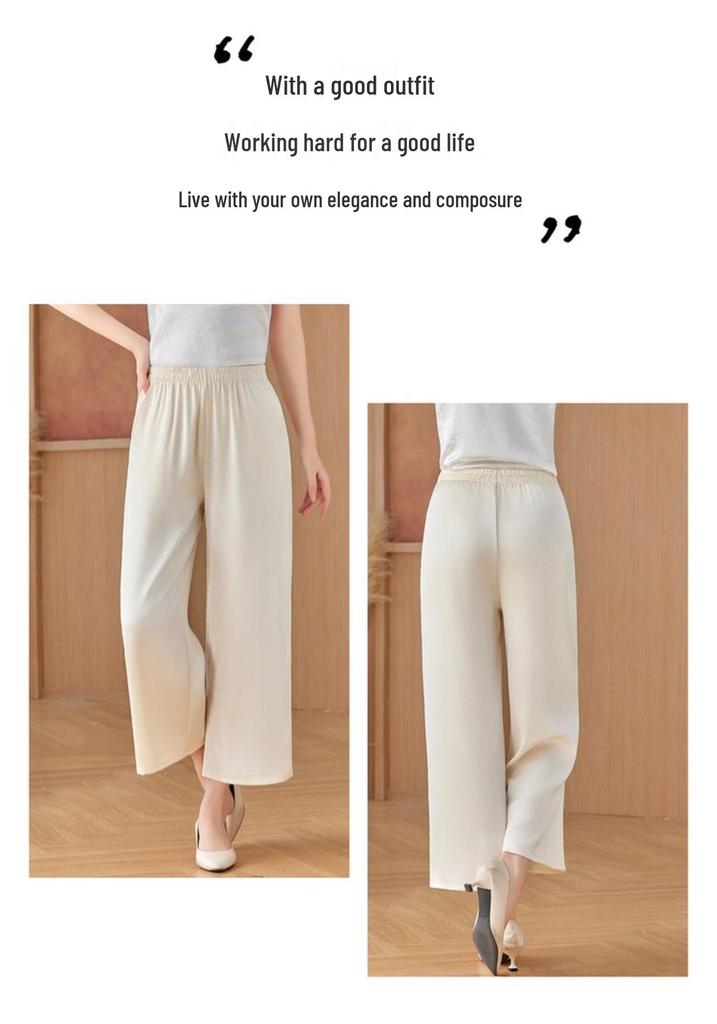 Pantalons stylés à taille haute, coupe ample, raccourcis, jambes larges, pour femmes d'âge moyen et âgées - Confort Printemps/Été