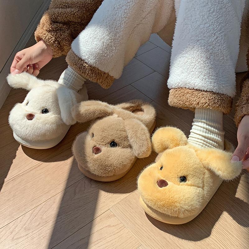 Fashion 2025 Cute Fluffy Puppy Slippers Women Lovely Indoor House Warm Cotton Slippers Woman Comfortable Soft Plush Winter Slides Shoes
