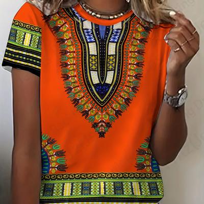 Summer Vintage Women T-shirt Dashiki 3d Print Tshirt Women Fashion T-shirt Crew Neck Short Sleeve T Shirt Kids Tops Tees Ethnic