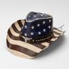 Unisex Vintage Amerikanische Flagge Print Gewebter Stroh Cowboyhut Mit Stierkopf Nietenband