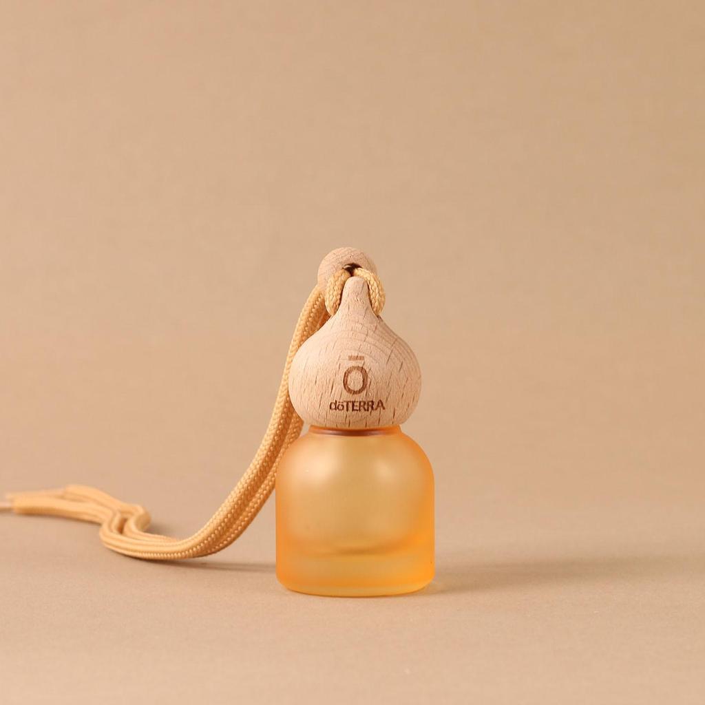 Gourd-Shaped Car Air Freshener Pendant with Lanyard, Frosted Glass Bottle, Beech Wood Lid, Multiple Colors.