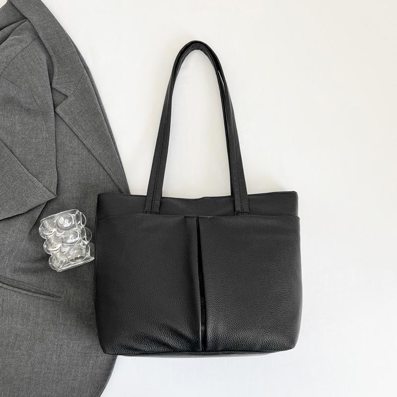 Versatile Solid Color PU Leather Tote Bag for Women Large Capacity Underarm Bag Casual Zipper Work Handbag