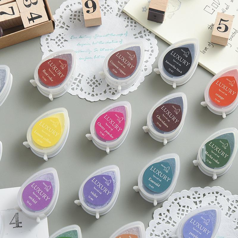 24-Color Water Drop Red Ink Pad Set for Stamps, Diaries, and Children's Crafts