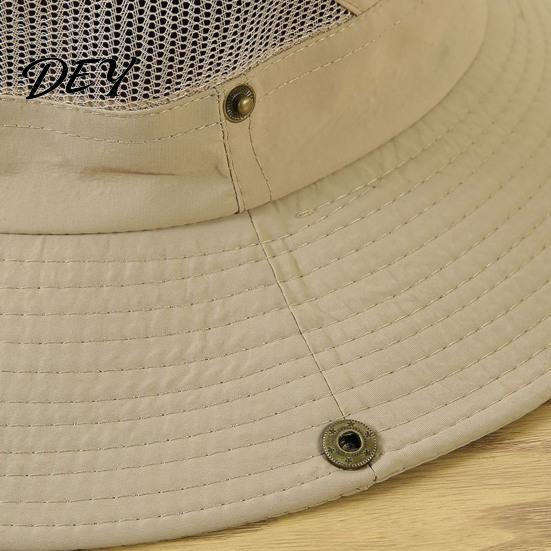 Comfortable Summer Hiking Headwear Mesh Spliced Bucket Hat for Men Women, Extra Wide Brim Sun Adjustable Windproof Mountaineering with Drawstring,
