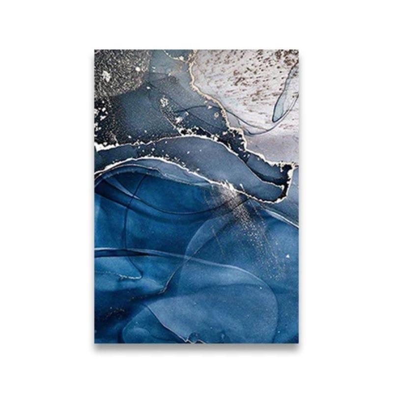 3pcs Frameless Nordic Abstract Blue Marble and Flowers Canvas Painting Wall Decorative Pictures for Living Room Poster and Print