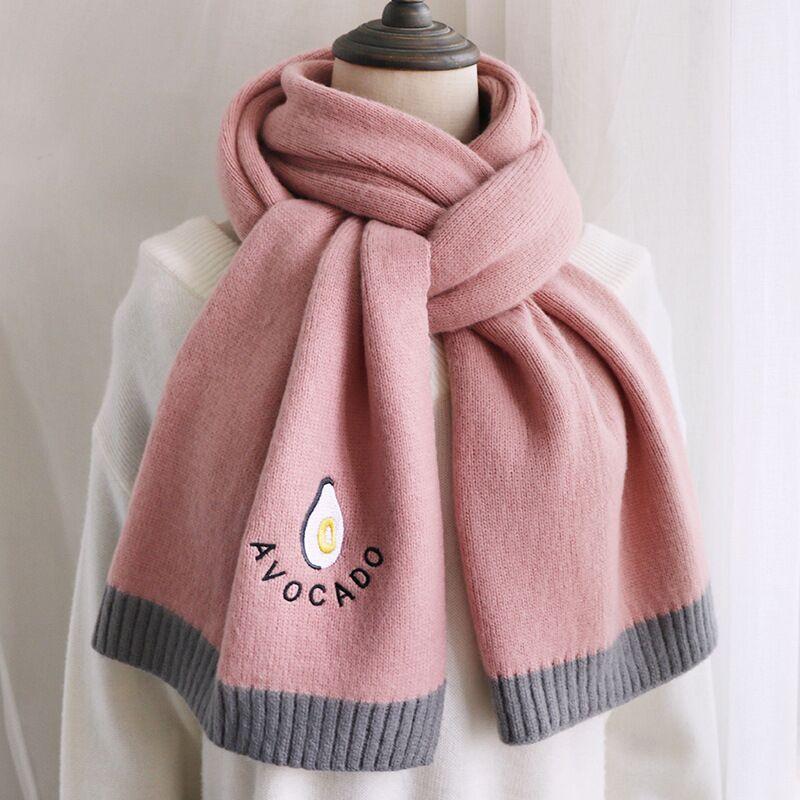 Avokado Stickad Scarf Dam Vinter Koreansk Vild Japansk Liten Fresh Girl Wool Scarf