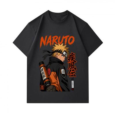 Men 100% Cotton Crew Neck Short Sleeve T-Shirt, Classic Anime Character Naruto Print Casual Tee for Daily Outdoor Wear, Comfortable Lightweight Soft P