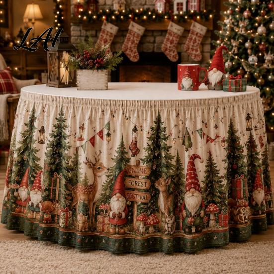 Wrinkle Free Table Cloth for Celebration Christmas Skirt 70.9×29.5 Inch Apron with Santa Gnome Reindeer Buffalo Reusable Cover Dining Plaid