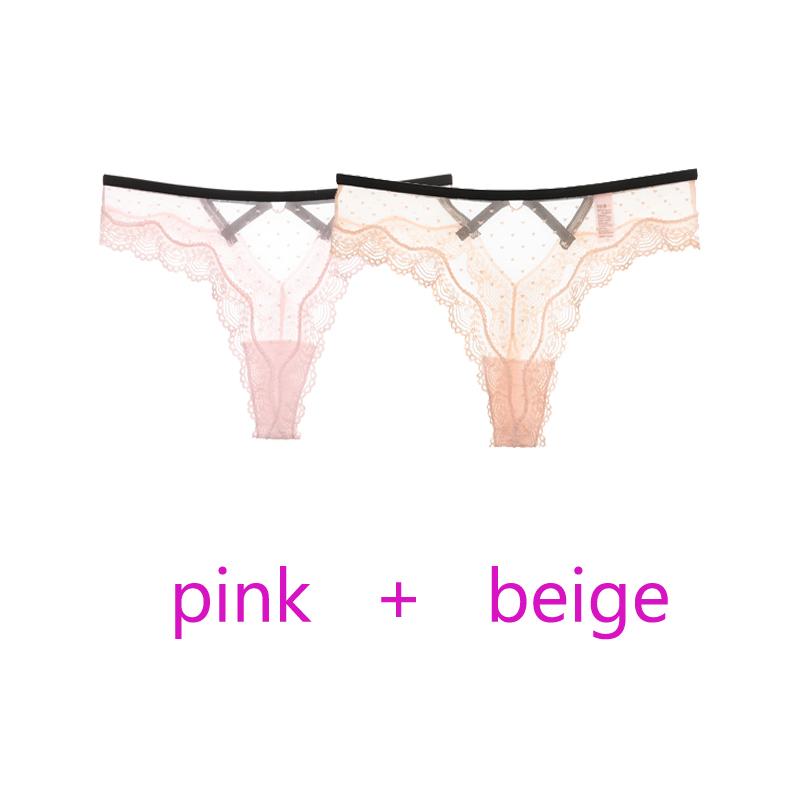 TERMEZY 2Pcs/Lot Sexy Lace Panties Women Low-waist Underwear Hollow Out Transparent Thong Female Seamless G-string Lingerie Underpant