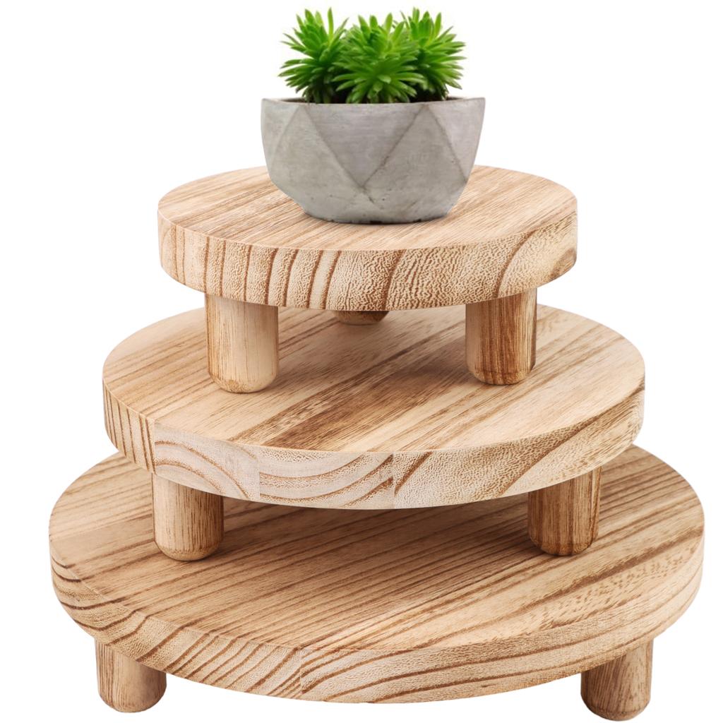 Sevenmye 3 Pcs Wood Plant Stand 8 Inch Round Potted Plant Stand Wooden Risers Pedestal Plants Pot Stool Decor Flower Pot Holder