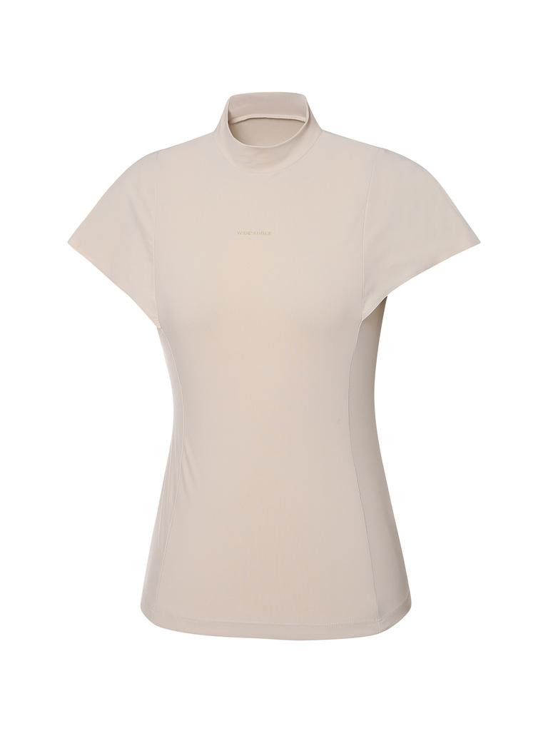 WIDEANGLE Co Frill Sleeve Mock Neck T-Shirt L_Beige