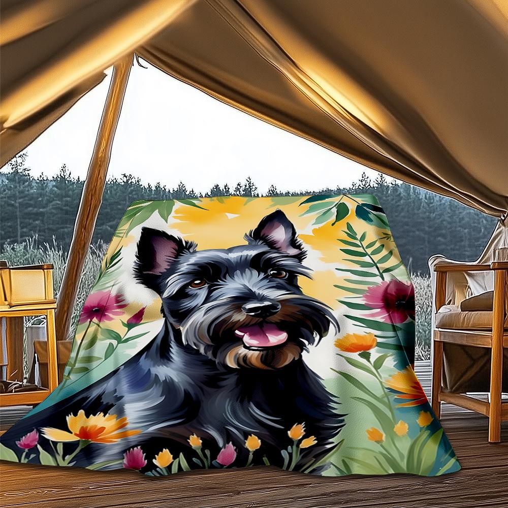 1pc Floral Dog Print Outdoor Soft Polyester Flannel Throw Blanket Versatile for All Seasons , Soft , Cozy , Warm All Season Quilted Throw ,