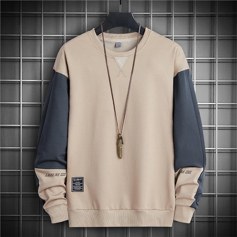 Men's Spring and Autumn Youth Loose Color Matching Long-sleeved Round Neck Top